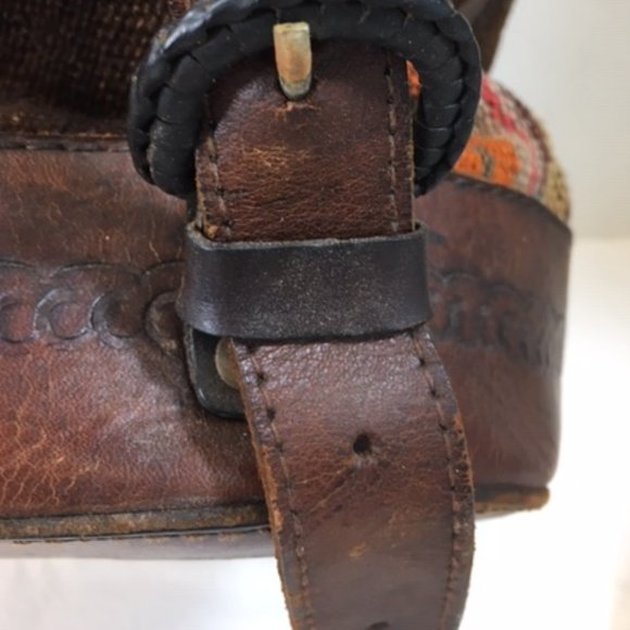 Genuine Leather Rainbow Woven Natural Dyes Textile Backpack Made in Bolivia BOHO - Picture 12 of 16